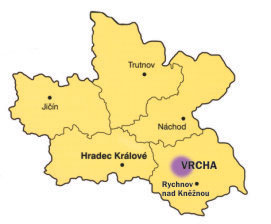 Map of Hradec Kralove Region with highlighted are of Vrcha.